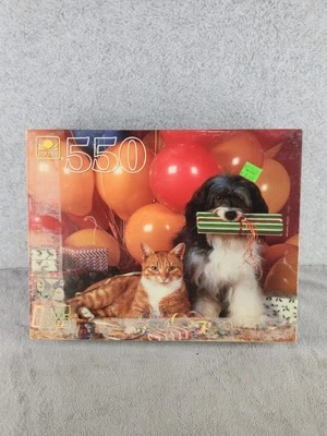 Golden 550 Piece Jigsaw Puzzle Kitten With Dog Birthday Ballons - SEALED - Image 1 of 3