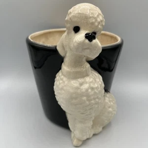 Maceta caniche de cerámica vintage Royal Copley rara blanca y negra de 6,5” 1940-50 - Imagen 1 de 12
