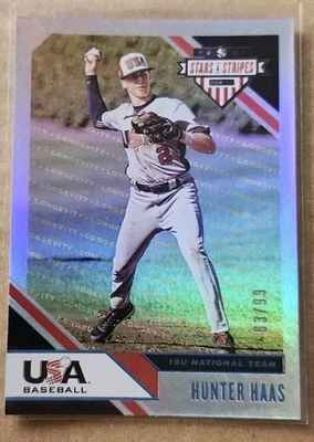 2020 Panini USA Baseball Stars and Stripes Longevity Holofoil Hunter Haas 63/99 - Image 1 of 2