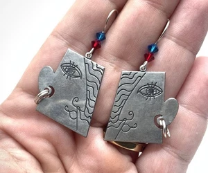Pendientes de gancho facial estilo Picasso modernista de plata de ley Edgar Berebi - Imagen 1 de 6
