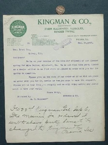 1903 Peoria Illinois Kingman Plow Co. letter sent to Ertel Quincy Illinois RARE- - Picture 1 of 1