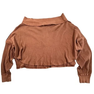 Free People We the Free Damen XS Braun Oversized Cropped U-Boot-Ausschnitt Gerippt Top - Bild 1 von 5