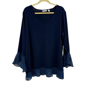 Susan Graver Top 2x blau Tunika Animal Print Schlagärmel Bluse flüssig Strick - Bild 1 von 11