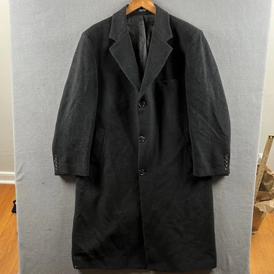 Vintage Ralph Lauren Coat Mens 44R Black Wool Trench Pea Coat Overcoat Old Money - Image 1 of 4
