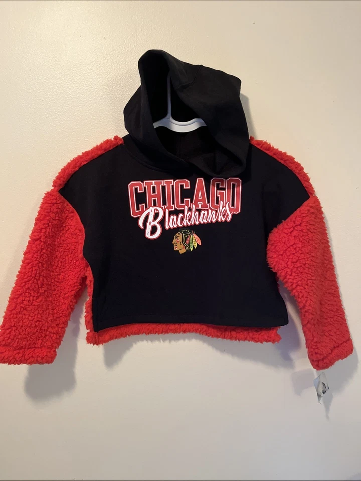 NHL Chicago Blackhawks Hoodie Size XS 4/5 Girls Faux Fur Sweatshirt 92