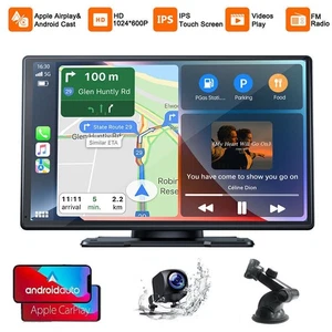 9"Portable Wireless Apple CarPlay Android Auto For Car Stereo Radio+Rear Camera - Picture 1 of 9