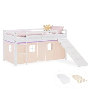 Hochbett 90x200 mit Lattenrost Matratze Vorhang Rutsche Bett Apricot Homestyle4u - Bild 1 von 10