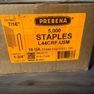 Grapas de acero inoxidable Prebana calibre 16 7/16" corona - 1 3/4" longitud 5000 piezas - Imagen 1 de 3