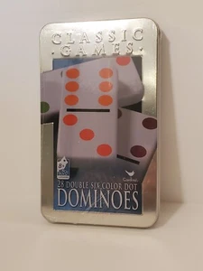 Cardinal Double Six Color Dot Dominoes In Color Collectors Tin, 28 Dominoes - Picture 1 of 4