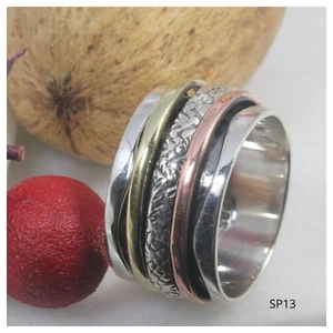 Spinner Ring Bali Floral Sterling Silber & Gold breit schwer Boho Meditationsring - Bild 1 von 6