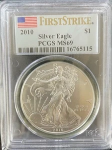 2010 American Silver Eagle - Uncirculated - American Flag First Strike - MS69 - Picture 1 of 2