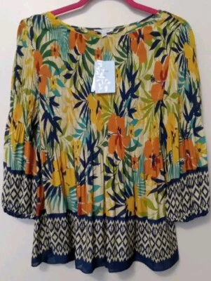 Blusa Top Plisada Floral Y Hiedra Multicolor Floral Acordeán Talla Pequeña Foto 1 de 4