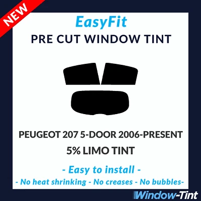 EasyFit Static Pre Cut Tint For Peugeot 207 5-door 2006-present - 5% Limo Rear - Image 1 of 3