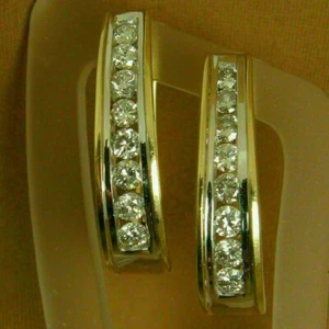 Women's 2.00CT Round Moissanite Channel Set Hoop Earrings 14K Yellow Gold Plated - Picture 1 of 4
