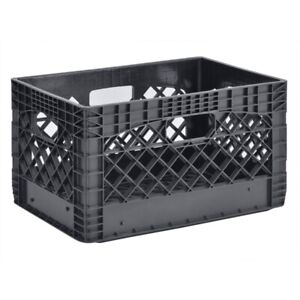 24QT Plastic Heavy-Duty Milk Crate, for Household Storage, Black