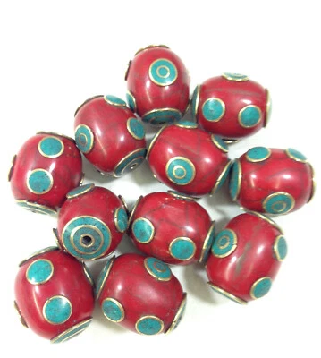 Beads Tibetan Red Crackle Resin Turquoise Beads 28-29mm-29 - Image 1 of 2