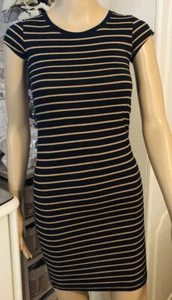 DRESS UK SIZE 6/8 SMALL WOMEN’S NAVY GOLD STRIPE BODY-CON SEE DESCRIPTION - Picture 1 of 11
