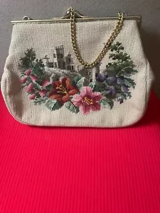 Vintage CHRISTINE CUSTOM BAGS Needlepoint Medium Beige HANDBAG - Picture 1 of 18