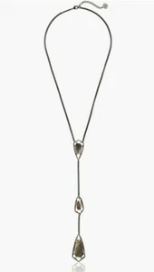 Kendra Scott Charlotte Gunmetal Black Mother Of Pearl Silver Y Necklace Rare - Picture 1 of 2