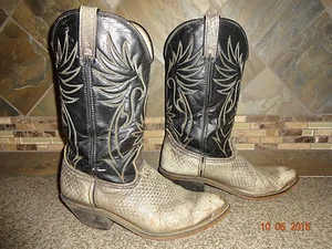 Mens Durango Sz 8.5D Cowboy Boots Gray Leather Textured Black Shaft Silver Tips - Picture 1 of 1