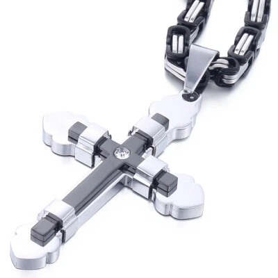 Collar colgante cruz acero inoxidable para hombre niño joyería cristiana 22" de largo Foto 1 de 4