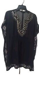 Swimsuit Cover Up Blouse Sheer Black. Womens Small Oversized Squared Top 