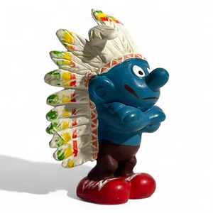 Figurine Schtroumpf Chef Indien - Schleich - PEYO - Vintage - 1981 Jouet Smurf - Picture 1 of 3
