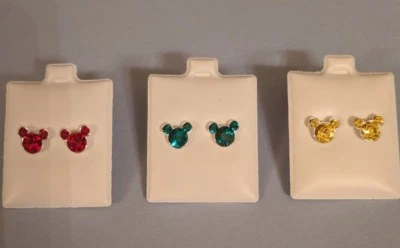 PENDIENTES CABEZA MICKEY MOUSE DISNEY CON CRISTAL GENUINO, PLATA ESTERLINA 925 Foto 1 de 2