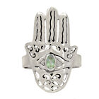 Hamsa Hand - Natural Aquamarine - Brazil 925 Silver Ring Jewelry S.8.5 Cr35405