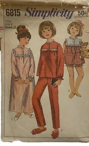 Vintage Simplicity Pattern 6815 Nightgown Pajamas 1960s Girls 4 Christmas - Picture 1 of 5