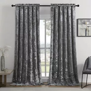 SMILETIME Grey Crushed Velvet Curtains 52x108inch Rod Pocket Luxurious Therma... - Picture 1 of 9