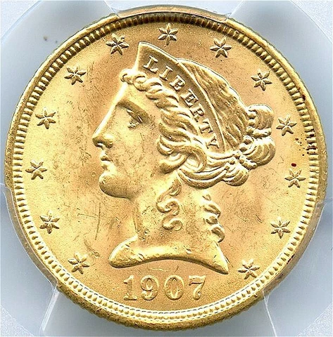 1907 $5 Gold Liberty Half Eagle, PCGS MS-64 CAC, Flashy and Bright Gold Coin! Cover