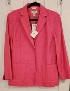 Talbots Pure Silk Blazer Jacket Women Pink Vibrant Pure Silk Two Buttons Size 10 - Picture 1 of 8