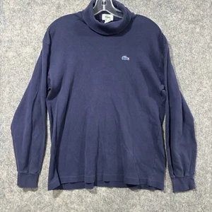 Rare Vtg Izod Lacoste Turtle Neck Long Sleeve Shirt Made USA Sz Large Blue Logo - Picture 1 of 7