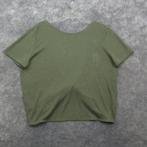 H&M Divided Womens Top Large Green Short Sleeve Twist Front Open Knit Casual - Picture 1 of 12