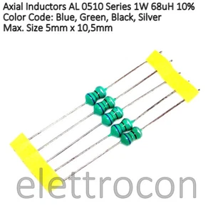 5 pezzi Induttanza assiale 68 uH 1W Serie AL0510 dimensioni max. 5 x 10,5mm - Picture 1 of 1