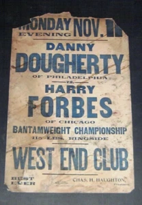 VERY RARE 1901 WORLD CHAMPIONSHIP HARRY FORBES vs DANNY DOUGHERTY boxing poster - Picture 1 of 1
