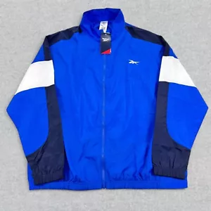 NEW Reebok Track Jacket Men's 2XL Blue White Woven Windbreaker Training Athletic - Picture 1 of 14