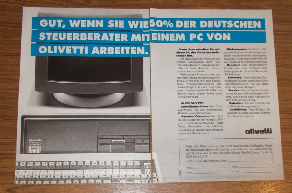 Seltene Werbung OLIVETTI M24 Personal Computer - Alles Olivetti #2 1987 - Image 1 of 1
