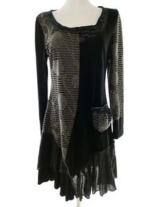 M.X.O  Size M Black Tunic Blouse Cotton Long Sleeve Pockets Frill - Picture 1 of 5