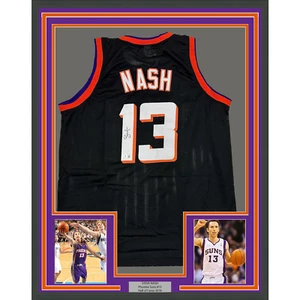 Framed Autographed/Signed Steve Nash 35x39 Phoenix Black Jersey Beckett BAS COA - Picture 1 of 2