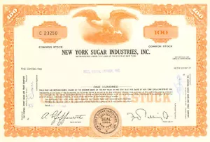 New York Sugar Industries, Inc. 1960s New York stock certificate - Picture 1 of 1