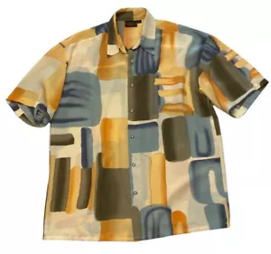 Vtg Monzini Collection Mens XL Geometric Jazzy Chiffon Short Sleeve Shirt USA - Picture 1 of 6