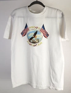Proud American Size L White T-Shirt M & O Knits US Flag Eagle - Picture 1 of 4