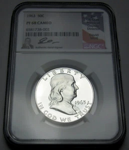 1963 Franklin 90 % Silver Half Dollar NGC Proof PF 68 Cameo Signed by David Motl - Picture 1 of 11
