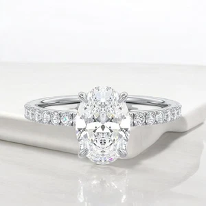 Diamond Weddings Ring 14k White Gold Lab Grown Oval 2.5 Ct IGI Certified Size 7 - Picture 1 of 13