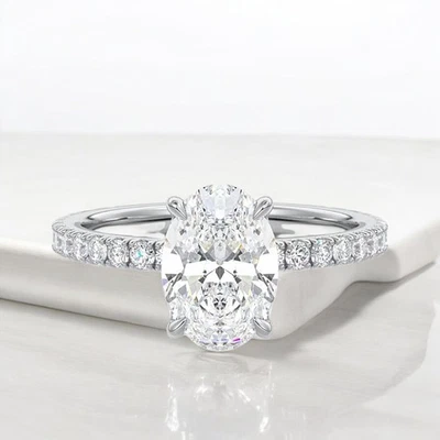 Diamond Weddings Ring 14k White Gold Lab Grown Oval 2.5 Ct IGI Certified Size 7 - Image 1 of 4