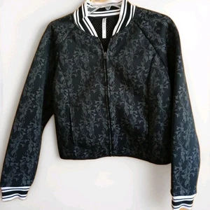 Fablietics Tia Bomber Mesh Athletic Jacket Black Neoprene Floral Print MED - Picture 1 of 21