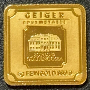 5 Gramm 0,9999 Feingold Geiger Edelmetalle Deutscher Goldbarren Schloss Goldengossa!! - Bild 1 von 2