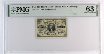 Fr-1227, 3c Washington, Third Issue, US Fractional, Dark Background PMG 63 EPQ - Image 1 of 2